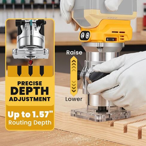 Cordless Compact Router Compatible with DeWalt 20V Battery (Tool Only, No Battery), 800W Brushless Wood Palm Router, 6 Variable Speeds, Aluminum Base, Fixed Base Router for Woodworking in Kuwait