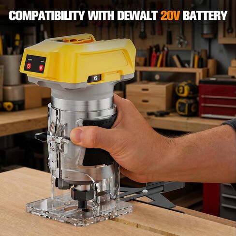 Cordless Router Tool Compatible with DeWalt 20V Battery(Battery Not Included), 800W Brushless Motor 30,000RPM 6-Speed, Depth Adjustment, Edge Guide for Woodworking, Edge Trimming, Grooving in Kuwait