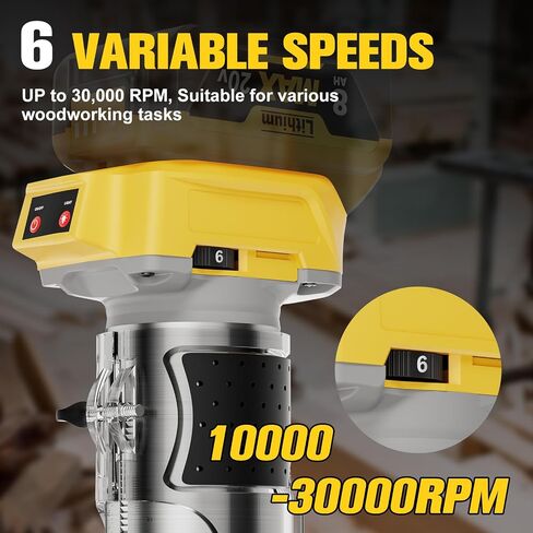 Cordless Router Tool Compatible with DeWalt 20V Battery(Battery Not Included), 800W Brushless Motor 30,000RPM 6-Speed, Depth Adjustment, Edge Guide for Woodworking, Edge Trimming, Grooving in Kuwait