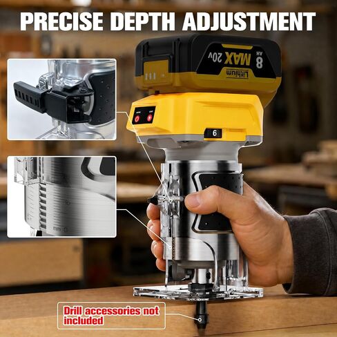 Cordless Router Tool Compatible with DeWalt 20V Battery(Battery Not Included), 800W Brushless Motor 30,000RPM 6-Speed, Depth Adjustment, Edge Guide for Woodworking, Edge Trimming, Grooving in Kuwait