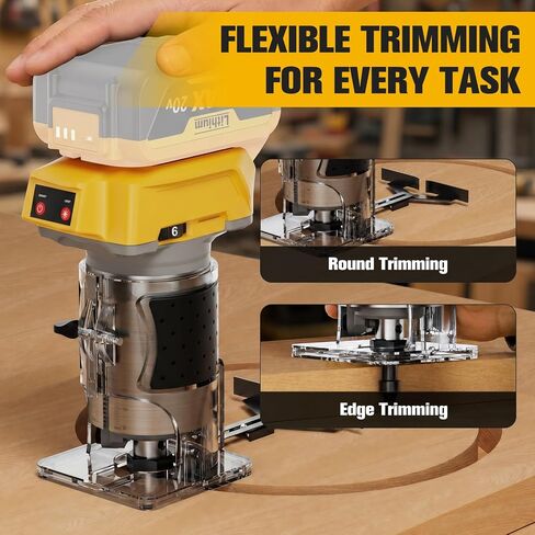 Cordless Router Tool Compatible with DeWalt 20V Battery(Battery Not Included), 800W Brushless Motor 30,000RPM 6-Speed, Depth Adjustment, Edge Guide for Woodworking, Edge Trimming, Grooving in Kuwait