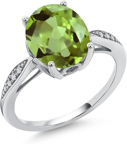 Gem Stone King 14K الذهب الأبيض 10X8MM خاتم الخطوبة من الأحجار الكريمة البيضاوية والماس الأبيض | وعد الذكرى السنوية لخاتم الذهب للنساء | الحجم 5،6،7،8،9 in Kuwait