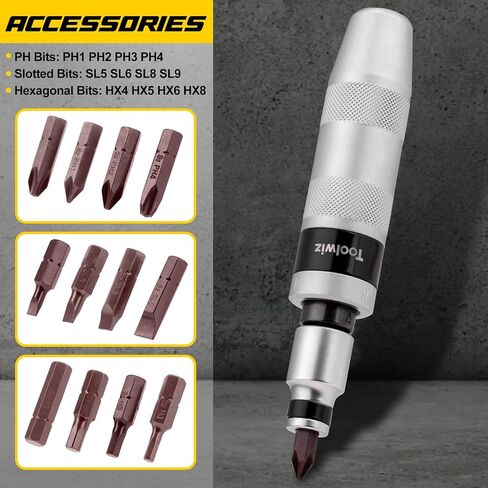 Toolwiz 1/2" Hand Impact Screwdriver Set - 14 Pcs | Reversible Manual Impact Driver with S2 Steel Screwdriver Bits for Disengage Rusted Fasteners or Frozen Bolts in Kuwait