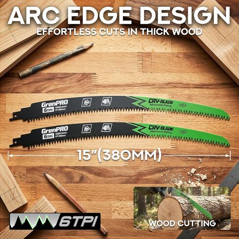 GRENPRO 6 Pack 15Inch Reciprocating Saw Blades, 6TPI Arc Edge for Pruning | Japanese Teeth CR-V Steel Triple-Ground Teeth, Pruning Saw Blades for Tree Trimming Wood Cutting, with Storage Case in Kuwait