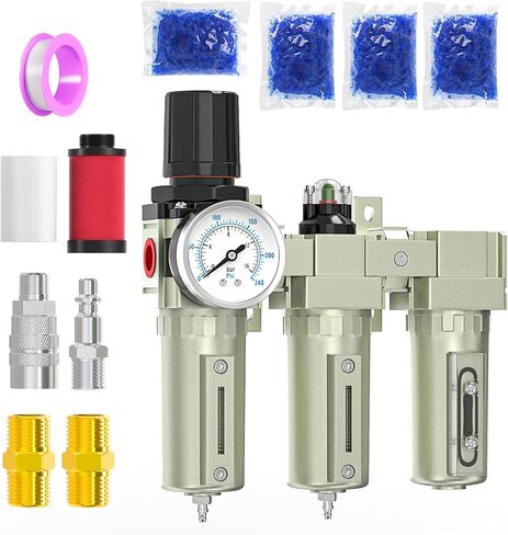 MEANLIN 1/2" NPT 3-Stage Air Dryer for Compressor, Manual Drain | Heavy-Duty Industrial Air Filter with Air Regulator, Coalescing Filter and Desiccant Dryer For Plasma Cutter and Paint Spray in Saudi Arabia