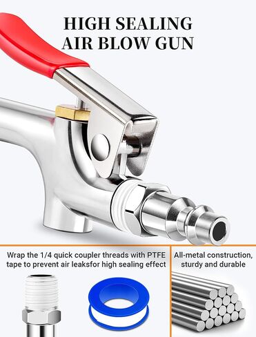 JASTIND Air Blow Gun Kit, 2-Way Connection Air Nozzle Blow Gun with 1/4 IN NPT Standard Quick Plug & Rubber Tip, Air Compressor Accessories Blower Gun for Dust Cleaning in Kuwait