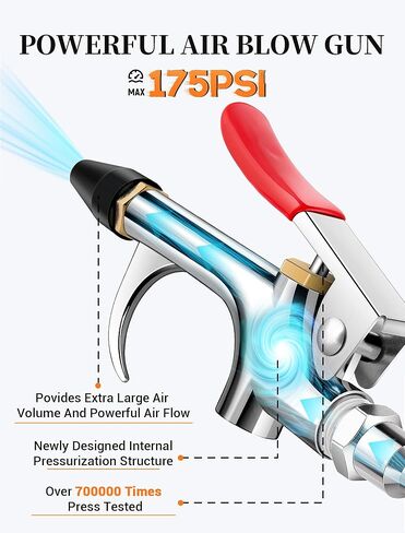 JASTIND Air Blow Gun Kit, 2-Way Connection Air Nozzle Blow Gun with 1/4 IN NPT Standard Quick Plug & Rubber Tip, Air Compressor Accessories Blower Gun for Dust Cleaning in Kuwait