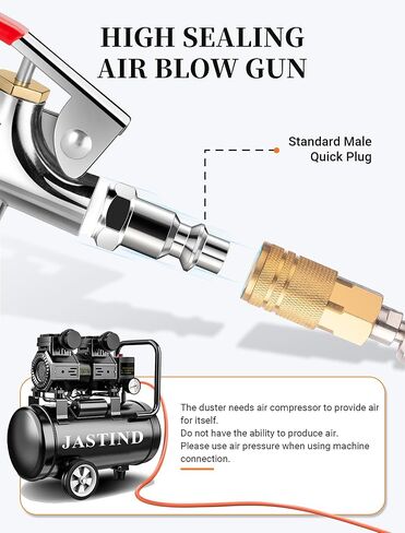 JASTIND Air Blow Gun Kit, 2-Way Connection Air Nozzle Blow Gun with 1/4 IN NPT Standard Quick Plug & Rubber Tip, Air Compressor Accessories Blower Gun for Dust Cleaning in Kuwait