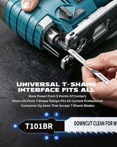Cerycose 50 Piece T-Shank Jigsaw Blade Set with Storage Case, HCS & HSS Assorted Jig Saw Blades for Wood, Plastic & Metal Cutting | Includes Models T118A, T118B, T101AO, T101B, T101BR, T144D in Kuwait