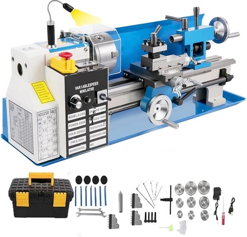 7"x14" Benchtop Mini Metal Lathe, 550W Variable Speed Up to 2250 RPM with 3-Jaw Self-Centering Chuck, High Precision Hobby Metalworking Machine for DIY & Small Workshop in Kuwait