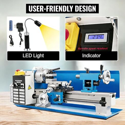 7"x14" Benchtop Mini Metal Lathe, 550W Variable Speed Up to 2250 RPM with 3-Jaw Self-Centering Chuck, High Precision Hobby Metalworking Machine for DIY & Small Workshop in Kuwait