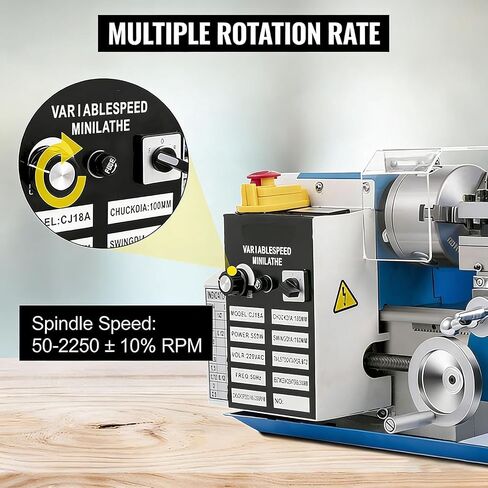 7"x14" Benchtop Mini Metal Lathe, 550W Variable Speed Up to 2250 RPM with 3-Jaw Self-Centering Chuck, High Precision Hobby Metalworking Machine for DIY & Small Workshop in Kuwait