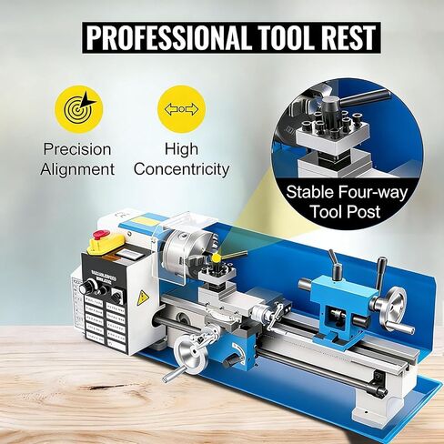 7"x14" Benchtop Mini Metal Lathe, 550W Variable Speed Up to 2250 RPM with 3-Jaw Self-Centering Chuck, High Precision Hobby Metalworking Machine for DIY & Small Workshop in Kuwait