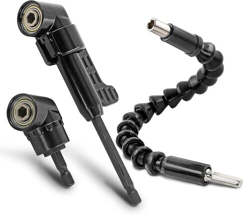 Silver 105 Degree Right Angle Drill Bit Holder, 1/4" Hex Shank Driver and Flexible Angle Extension Bit Kit for Screwdriver & Drill (Black) in Kuwait