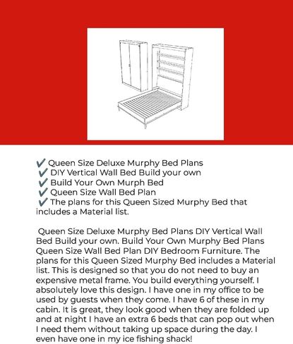 Queen Size Deluxe Murphy Bed Plans DIY Vertical Wall Bed Build Your own in Saudi Arabia