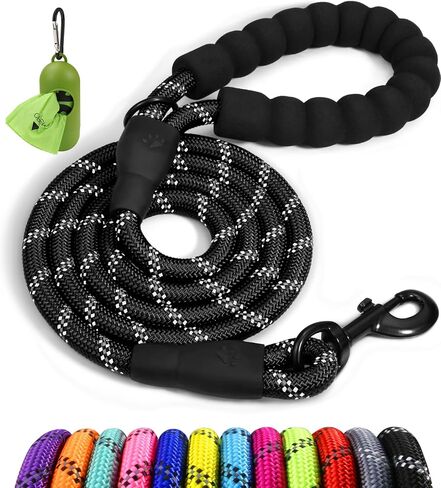 Taglory Rope Dog Leash 6 FT with Comfortable Padded Handle, Highly Reflective Threads Leash for Medium Large Dogs, 1/2 inch, Black in Saudi Arabia