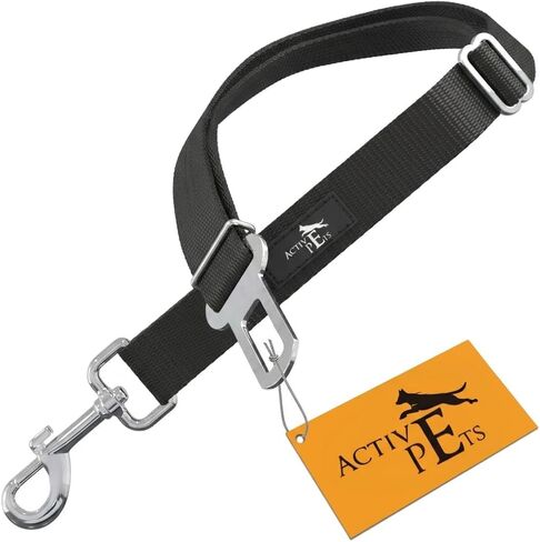 Active Pets Black Car Seat Belt for Dogs, Attaches to Harness & Collar, Adjustable 18" - 24" Travel Restraint System Fits Small - Large Pups for Safety & Comfort, Essential Pet Supplies & Accessories in Saudi Arabia