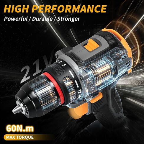 JEXUGK 60Nm Cordless Drill Tool Set, 21V Brushless Drills Kit with 2 x 2.0Ah Battery, Portable Household Basic Driver Case for Men & Women, Lady's Taladro Inalámbrico Toolbox for Home Hand Repair DIY in Kuwait
