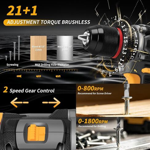 JEXUGK 60Nm Cordless Drill Tool Set, 21V Brushless Drills Kit with 2 x 2.0Ah Battery, Portable Household Basic Driver Case for Men & Women, Lady's Taladro Inalámbrico Toolbox for Home Hand Repair DIY in Kuwait