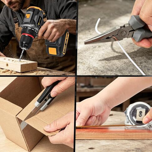 JEXUGK 60Nm Cordless Drill Tool Set, 21V Brushless Drills Kit with 2 x 2.0Ah Battery, Portable Household Basic Driver Case for Men & Women, Lady's Taladro Inalámbrico Toolbox for Home Hand Repair DIY in Kuwait