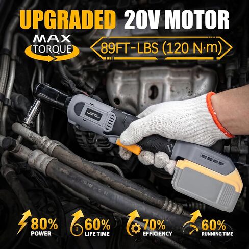 3/8" Cordless Ratchet Wrench Compatible With DEWALT 20V MAX Battery(Tool Only), 89Ft-Lbs(120N.m), Electric Ratchet Wrench Set with Variable Speed, LED Light, 5 Sockets, 3" Extension Bar, 1/2" Adapter in Kuwait