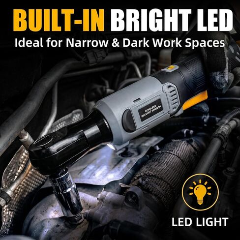 3/8" Cordless Ratchet Wrench Compatible With DEWALT 20V MAX Battery(Tool Only), 89Ft-Lbs(120N.m), Electric Ratchet Wrench Set with Variable Speed, LED Light, 5 Sockets, 3" Extension Bar, 1/2" Adapter in Kuwait