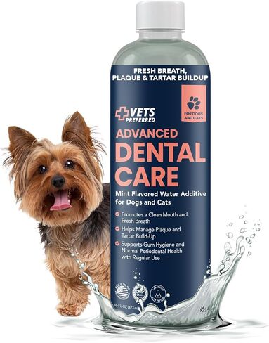 Vets Preferred Oral Care Water Additive for Dogs - Healthy Mouth Dog Breath Freshener Mouthwash - Fights Bad Breath, Removes Plaque and Tartar - Prevents Gum Disease - Mild Mint Flavor in Saudi Arabia
