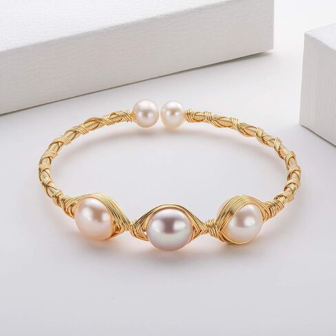 Pearl Bangle for Women, Freshwater Cultured Pearl Open Cuff Wrap Bangle Bracelets Jewelry Gifts for Wife Mom in Kuwait