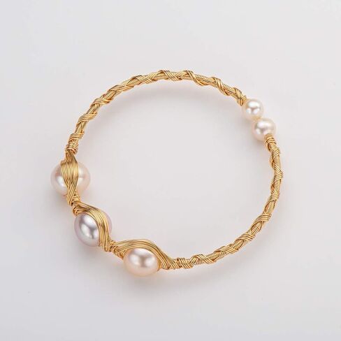 Pearl Bangle for Women, Freshwater Cultured Pearl Open Cuff Wrap Bangle Bracelets Jewelry Gifts for Wife Mom in Kuwait