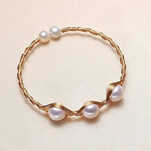 Pearl Bangle for Women, Freshwater Cultured Pearl Open Cuff Wrap Bangle Bracelets Jewelry Gifts for Wife Mom in Kuwait