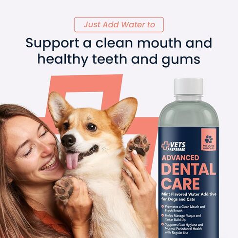 Vets Preferred Oral Care Water Additive for Dogs - Healthy Mouth Dog Breath Freshener Mouthwash - Fights Bad Breath, Removes Plaque and Tartar - Prevents Gum Disease - Mild Mint Flavor in Saudi Arabia