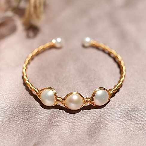 Pearl Bangle for Women, Freshwater Cultured Pearl Open Cuff Wrap Bangle Bracelets Jewelry Gifts for Wife Mom in Kuwait