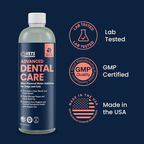 Vets Preferred Oral Care Water Additive for Dogs - Healthy Mouth Dog Breath Freshener Mouthwash - Fights Bad Breath, Removes Plaque and Tartar - Prevents Gum Disease - Mild Mint Flavor in Saudi Arabia