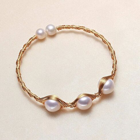 Pearl Bangle for Women, Freshwater Cultured Pearl Open Cuff Wrap Bangle Bracelets Jewelry Gifts for Wife Mom in Kuwait