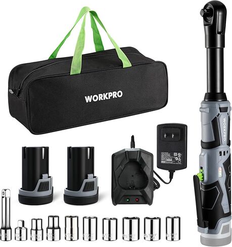 WORKPRO 12V 40 Ft-lbs Power Ratchet Wrench Kit with 10-Piece Socket Accessory Set, 1-Hour Fast Charger, 2.0Ah Lithium-Ion Batteries | 40 Ft-lbs, 10-Piece Socket Accessory Set, 1-Hour Fast Charger, 2.0Ah Lithium-Ion Batteries in Kuwait
