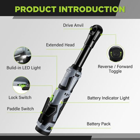 WORKPRO 12V 40 Ft-lbs Power Ratchet Wrench Kit with 10-Piece Socket Accessory Set, 1-Hour Fast Charger, 2.0Ah Lithium-Ion Batteries | 40 Ft-lbs, 10-Piece Socket Accessory Set, 1-Hour Fast Charger, 2.0Ah Lithium-Ion Batteries in Kuwait