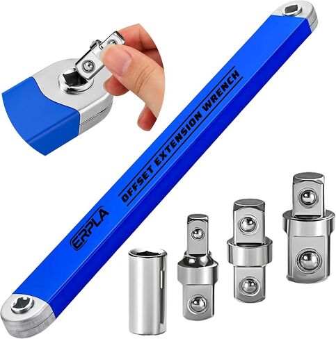 Offset Extension Wrench Set, 15.4" Chain Driven 0° Degree Ratchet Tool, Impact Ready Socket Wrench Extender with 1/4" 3/8"1/2" Adapters, High Torque Tight Reach Tool for Car Repair & Engine Work in Kuwait