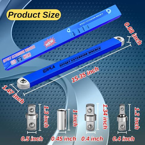 Offset Extension Wrench Set, 15.4" Chain Driven 0° Degree Ratchet Tool, Impact Ready Socket Wrench Extender with 1/4" 3/8"1/2" Adapters, High Torque Tight Reach Tool for Car Repair & Engine Work in Kuwait
