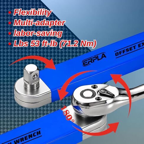 Offset Extension Wrench Set, 15.4" Chain Driven 0° Degree Ratchet Tool, Impact Ready Socket Wrench Extender with 1/4" 3/8"1/2" Adapters, High Torque Tight Reach Tool for Car Repair & Engine Work in Kuwait