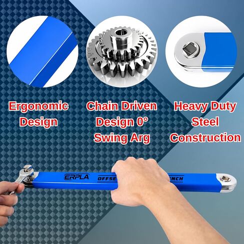 Offset Extension Wrench Set, 15.4" Chain Driven 0° Degree Ratchet Tool, Impact Ready Socket Wrench Extender with 1/4" 3/8"1/2" Adapters, High Torque Tight Reach Tool for Car Repair & Engine Work in Kuwait
