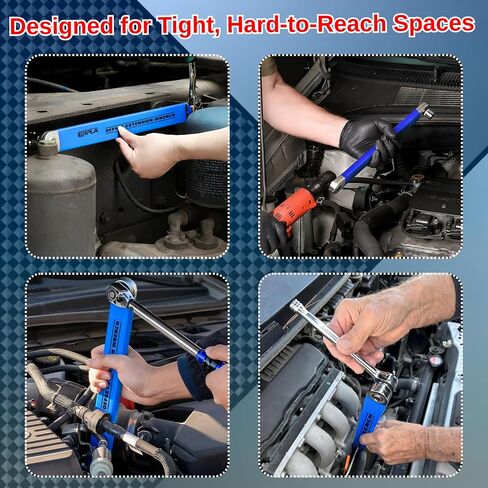 Offset Extension Wrench Set, 15.4" Chain Driven 0° Degree Ratchet Tool, Impact Ready Socket Wrench Extender with 1/4" 3/8"1/2" Adapters, High Torque Tight Reach Tool for Car Repair & Engine Work in Kuwait
