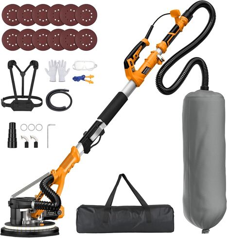 MAKELIFT Drywall Sander with Vacuum Dust Collector, 880W 7.33A Popcorn Ceiling Removal Tool, LED Light, 5 Variable Speed 1000-2100RPM, Foldable & Extendable Handle, 12 Sanding Discs in Kuwait