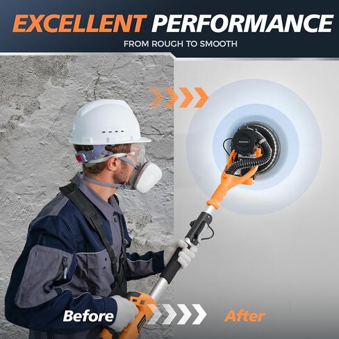 MAKELIFT Drywall Sander with Vacuum Dust Collector, 880W 7.33A Popcorn Ceiling Removal Tool, LED Light, 5 Variable Speed 1000-2100RPM, Foldable & Extendable Handle, 12 Sanding Discs in Kuwait