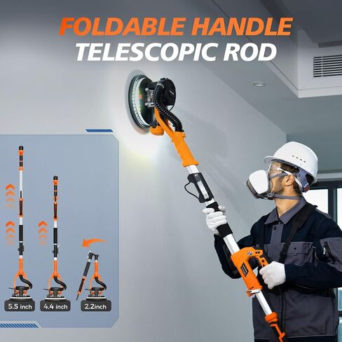 MAKELIFT Drywall Sander with Vacuum Dust Collector, 880W 7.33A Popcorn Ceiling Removal Tool, LED Light, 5 Variable Speed 1000-2100RPM, Foldable & Extendable Handle, 12 Sanding Discs in Kuwait