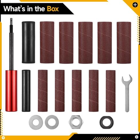 Spindle Sander Drum Set for Power Drill, Hand-Held Rubber Sanding Drum with 10 Pcs Sleeves, Wood Metal Glass Stone Plastic Polishing Tool, 0.98 and 1.5 in Diameters, 0.63 in Quick-Connect Shank in Kuwait