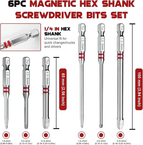 6PCS Pagoda-Shaped Magnetic Hex Screwdriver Bits Set, S2 Steel Impact-Rated 65mm 100mm Hex Shank, Anti-Slip High Torque for Impact Driver Electric Drill Home Repair in Kuwait