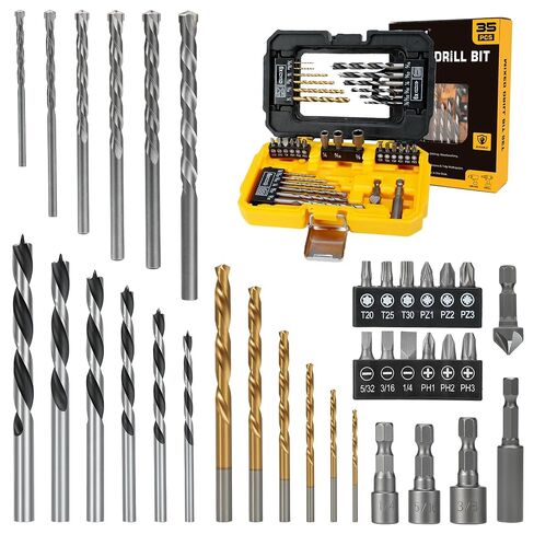 TOLESA 35pcs Drill Bit Set Titanium Coated,HSS combition Twist Driver Bit Set,Screwdriver Bits Set &Countersink & More in Organizer Case for Metal, Wood & Masonry in Kuwait