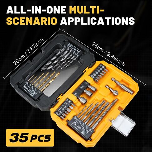 TOLESA 35pcs Drill Bit Set Titanium Coated,HSS combition Twist Driver Bit Set,Screwdriver Bits Set &Countersink & More in Organizer Case for Metal, Wood & Masonry in Kuwait