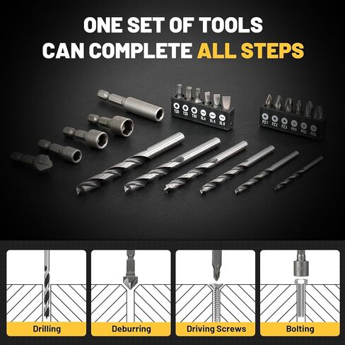 TOLESA 35pcs Drill Bit Set Titanium Coated,HSS combition Twist Driver Bit Set,Screwdriver Bits Set &Countersink & More in Organizer Case for Metal, Wood & Masonry in Kuwait