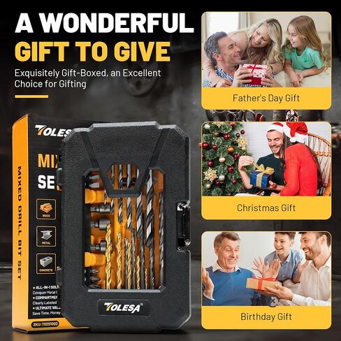 TOLESA 35pcs Drill Bit Set Titanium Coated,HSS combition Twist Driver Bit Set,Screwdriver Bits Set &Countersink & More in Organizer Case for Metal, Wood & Masonry in Kuwait